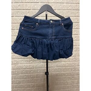 Madden NYC Womens Denim Bubble Skirt Dark Wash Indigo Mini Size S NEW